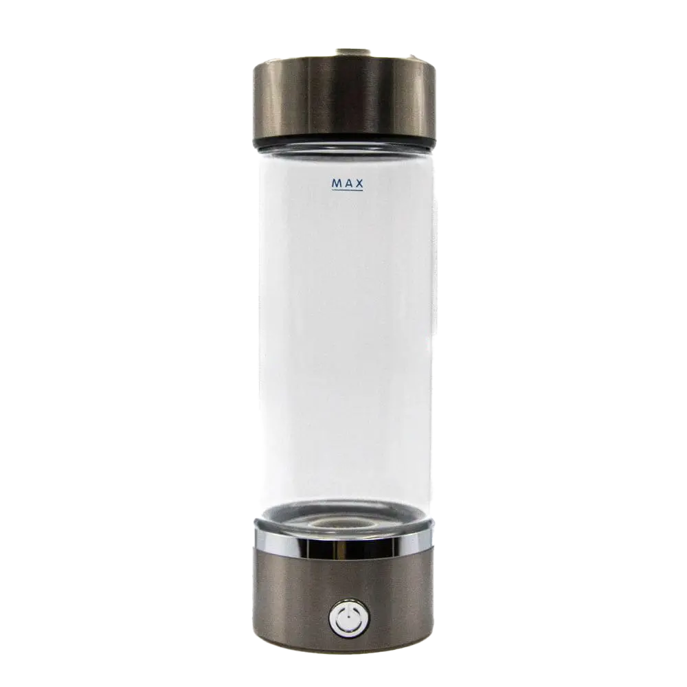 Active young professional refilling the sleek, portable Hydro Fever Original Hydrogen Water Bottle at a city park, a perfect 14oz solution for busy, health-conscious individuals.